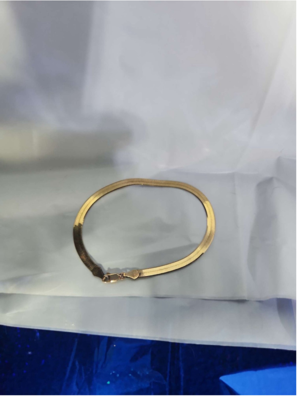 14K Gold Herringbone Bracelet Silk Link Gold Tone Jewelry